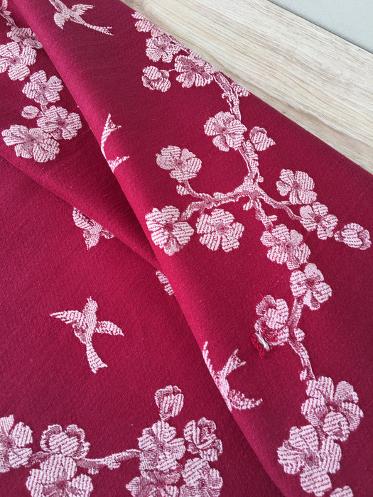 Burgundy ticking with cherry blossom and swallows. Spain c.1900 - Lot of 3 pieces