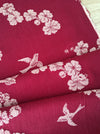 Burgundy ticking with cherry blossom and swallows. Spain c.1900 - Lot of 3 pieces