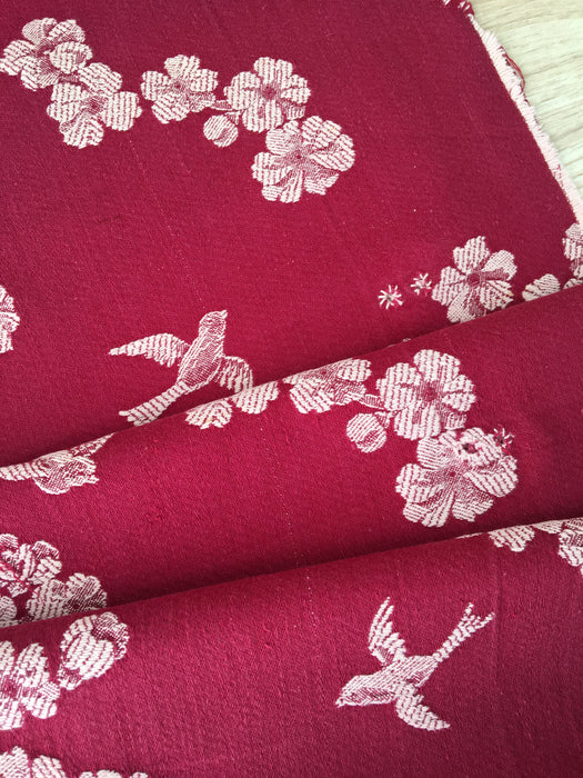 Burgundy ticking with cherry blossom and swallows. Spain c.1900 - Lot of 3 pieces