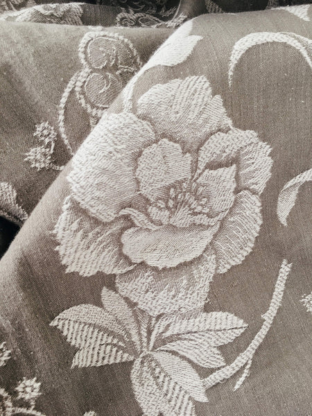Neutral Floral Antique European Ticking Fabric Recovered Panels REC-DA-GRIS-001 - Ticking Depot