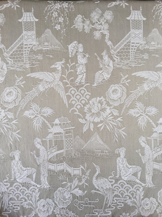Chinoiserie in gray ticking. Very rare. Spain c.1940 - 66×168 cm