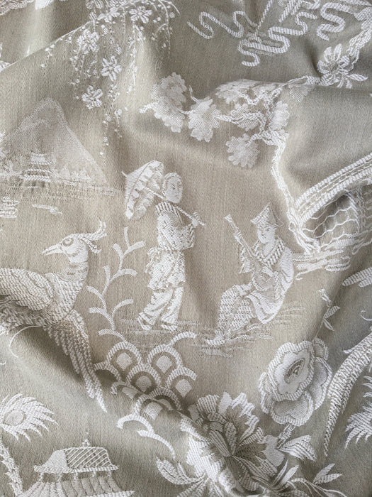 Chinoiserie in gray ticking. Very rare. Spain c.1940 - 66×168 cm