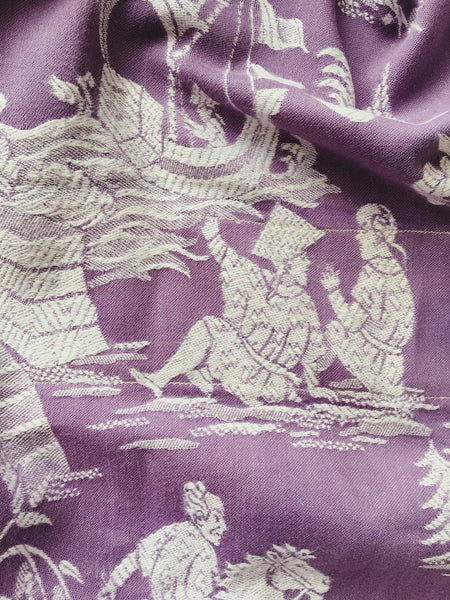 Lilac Chinoiserie Scenic Antique European Ticking Fabric Recovered Panels REC-DA-LILA-010 - Ticking Depot