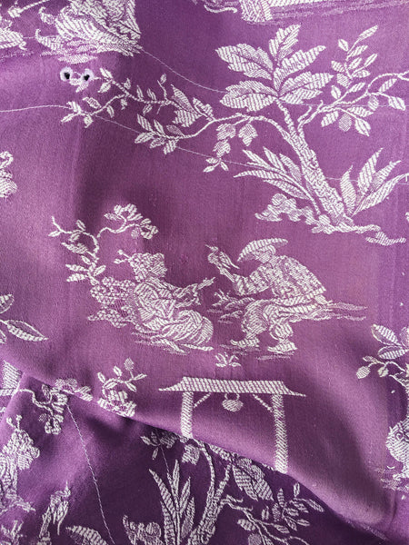 Lilac Chinoiserie Scenic Antique European Ticking Fabric Recovered Panels REC-DA-LILA-012 - Ticking Depot