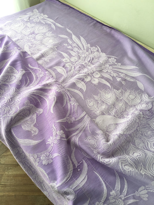 Lilac ticking with large peacock. Spain c.1930 - Lot of 5 pieces