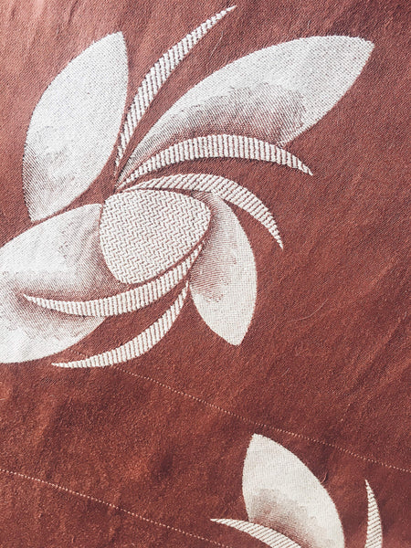 Brown Floral Antique European Ticking Fabric Recovered Panels REC-DA-MARRON-001 - Ticking Depot