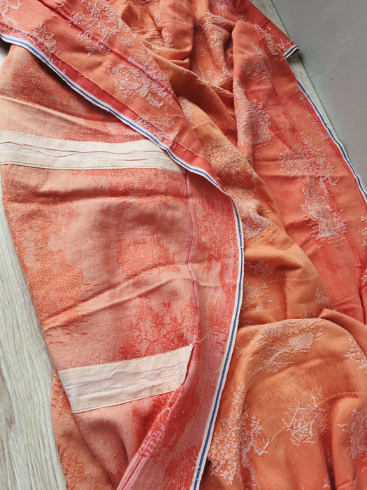 Orange ticking with chinoiserie. Spain c.1930 - Lot of 2 pieces