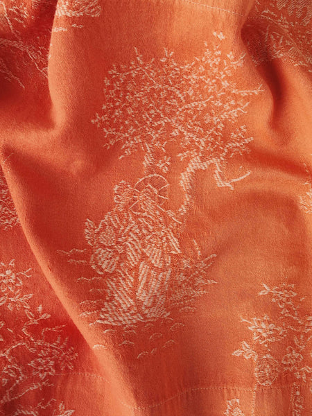 Orange Scenic Chinoiserie Antique European Ticking Fabric Recovered Panels REC-DA-NARANJA-002 - Ticking Depot