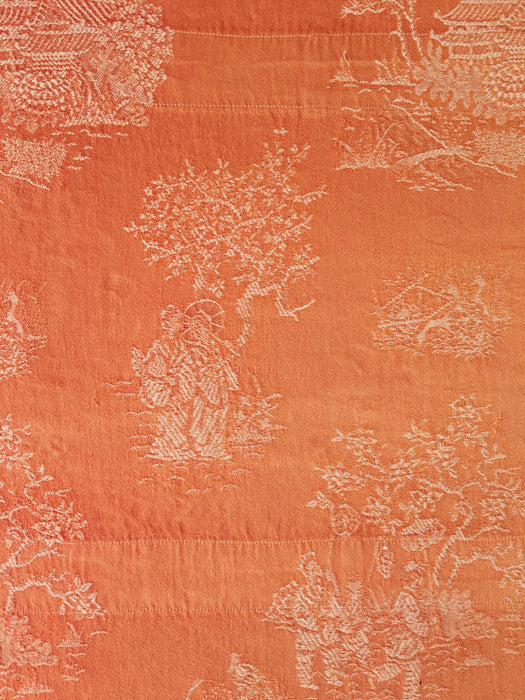 Orange ticking with chinoiserie. Spain c.1930 - Lot of 2 pieces