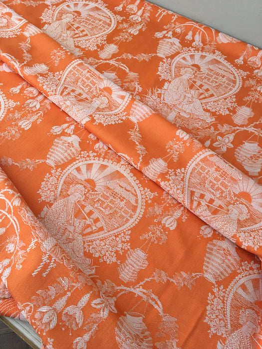 Orange chinoiserie ticking. Spain c.1900 - 126 cm × 1.26 meters