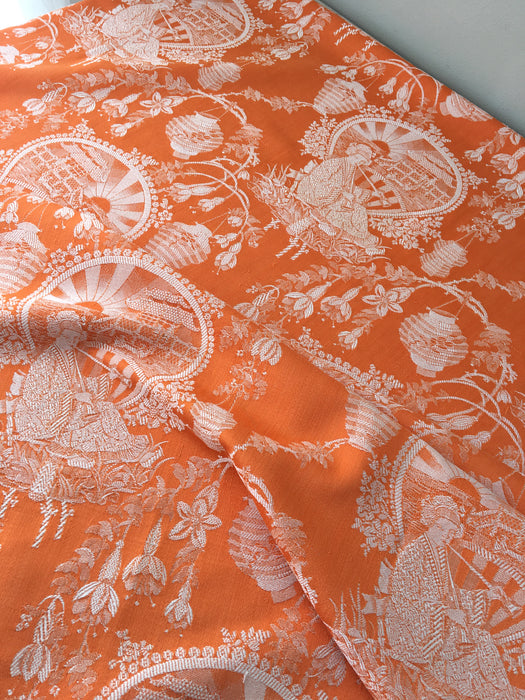 Orange chinoiserie ticking. Spain c.1900 - 126 cm × 1.26 meters