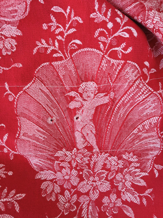 Red ticking with cute cupids. Spain c.1940 - 144×138 cm
