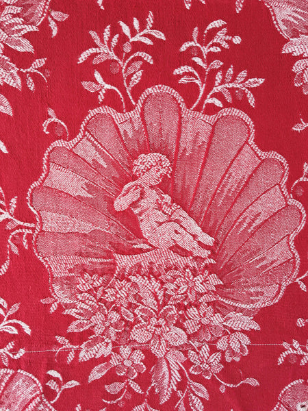 Red ticking with cute cupids. Spain c.1940 - 144×138 cm