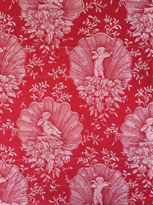 Red ticking with cute cupids. Spain c.1940 - 144×138 cm
