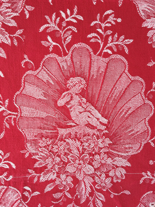 Red ticking with cute cupids. Spain c.1940 - 144×138 cm
