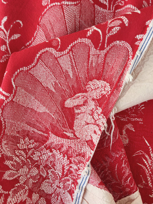 Red ticking with cute cupids. Spain c.1940 - 144×138 cm