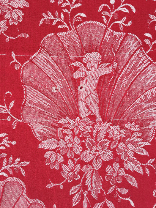 Red ticking with cute cupids. Spain c.1940 - 144×138 cm