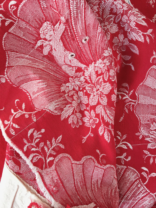 Red ticking with cute cupids. Spain c.1940 - 144×138 cm