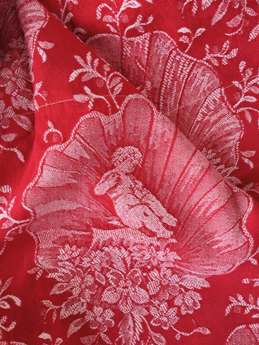 Red ticking with cute cupids. Spain c.1940 - 144×138 cm