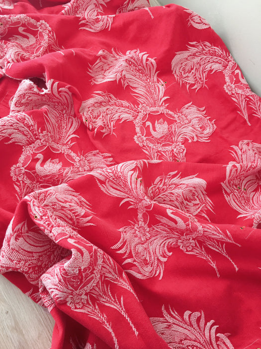 Swans and flowers in red ticking. Spain c.1960 - Lot of 3 pieces