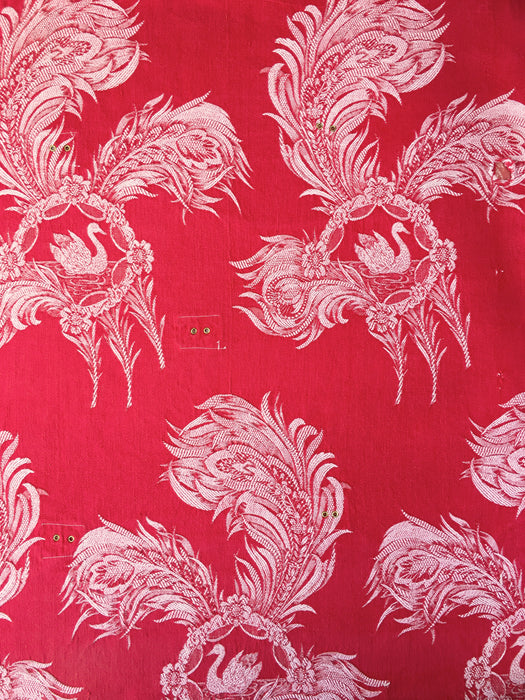 Swans and flowers in red ticking. Spain c.1960 - Lot of 3 pieces