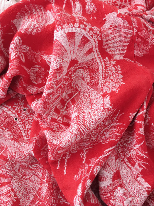 Red chinoiserie ticking. Spain c.1900 - 110 cm × 3.46 meters