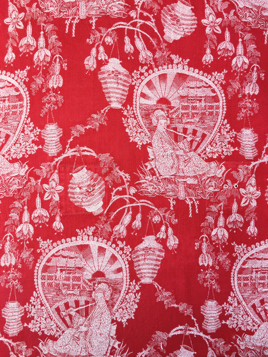 Red chinoiserie ticking. Spain c.1900 - 110 cm × 3.46 meters