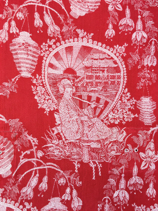 Red chinoiserie ticking. Spain c.1900 - 110 cm × 3.46 meters