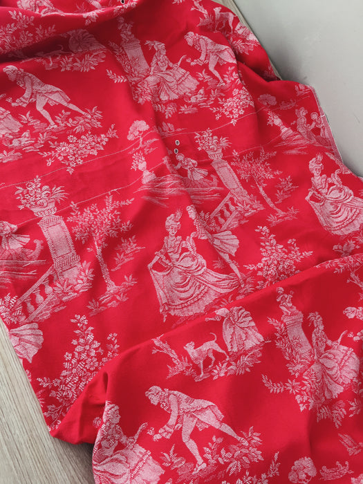 Red ticking with Versailles motif. Spain c.1930 - Lot of 2 pieces