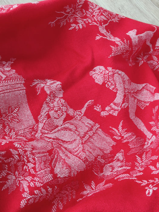 Red ticking with Versailles motif. Spain c.1930 - Lot of 2 pieces