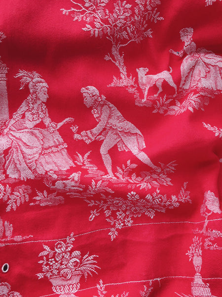 Red ticking with Versailles motif. Spain c.1930 - Lot of 2 pieces