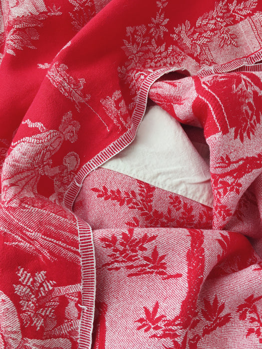 Red ticking with Versailles motif. Spain c.1930 - Lot of 2 pieces