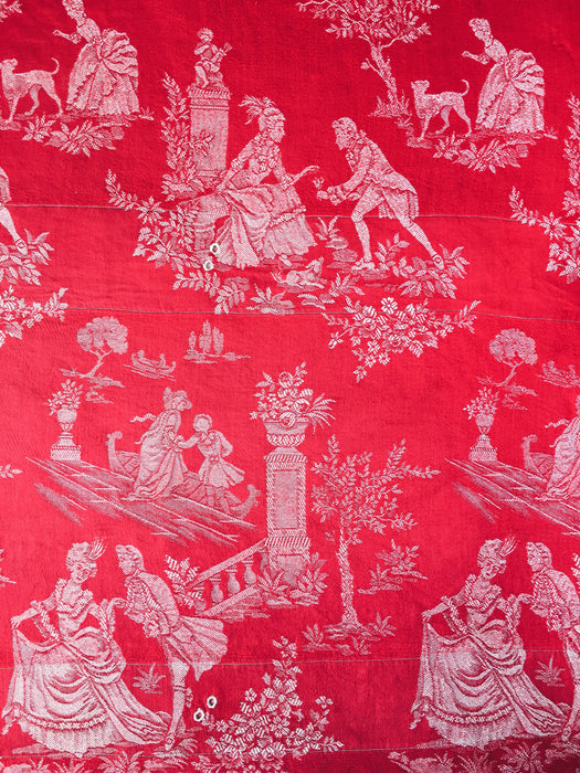 Red ticking with Versailles motif. Spain c.1930 - Lot of 2 pieces