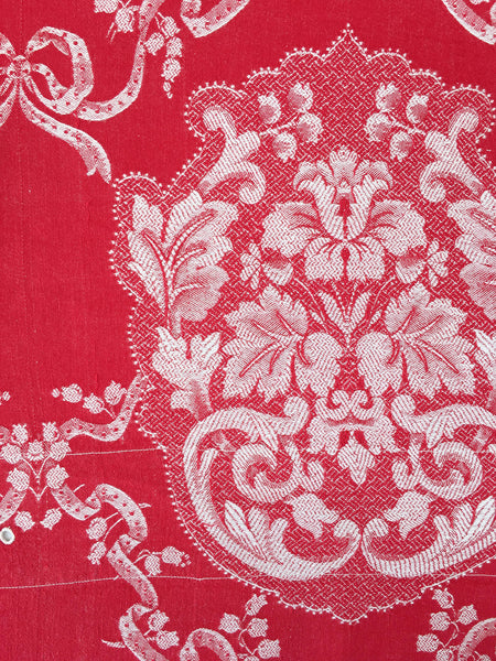 Red Floral Antique European Ticking Fabric Recovered Panels REC-DA-ROJO-012 - Ticking Depot