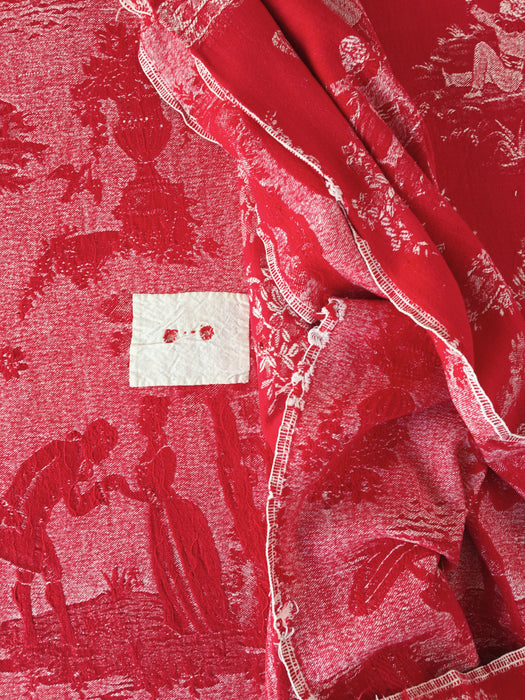 Red ticking with Versailles motif. Spain c.1930 - Lot of 2 pieces