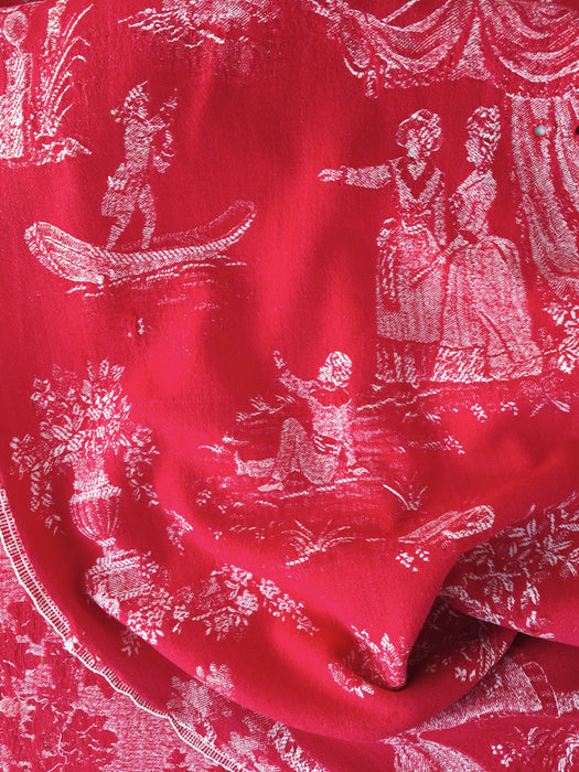 Red ticking with Versailles motif. Spain c.1930 - Lot of 2 pieces