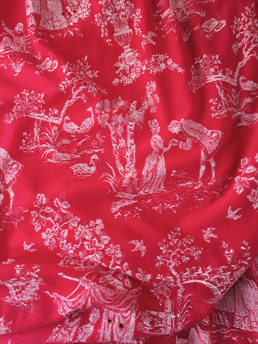 Red ticking with Versailles motif. Spain c.1930 - Lot of 2 pieces