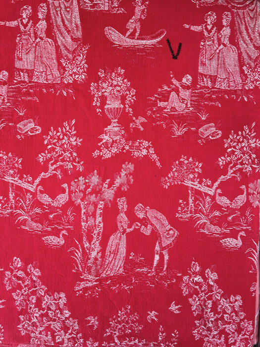 Red ticking with Versailles motif. Spain c.1930 - Lot of 2 pieces