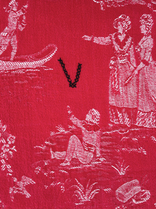 Red ticking with Versailles motif. Spain c.1930 - Lot of 2 pieces