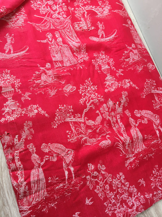 Red ticking with Versailles motif. Spain c.1930 - Lot of 2 pieces