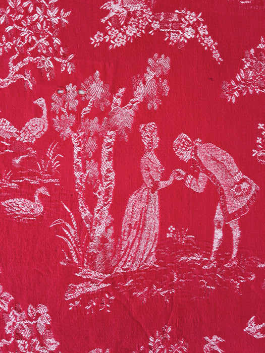 Red ticking with Versailles motif. Spain c.1930 - Lot of 2 pieces