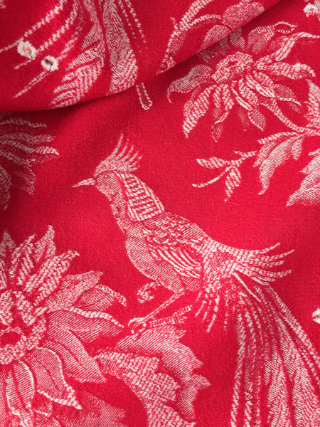 Red Birds Antique European Ticking Fabric Recovered Panels REC-DA-ROJO-016 - Ticking Depot