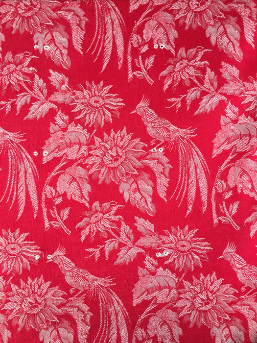 Red ticking with exotic birds. Spain c.1950 - 110×125 cm