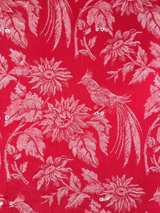 Red ticking with exotic birds. Spain c.1950 - 110×125 cm