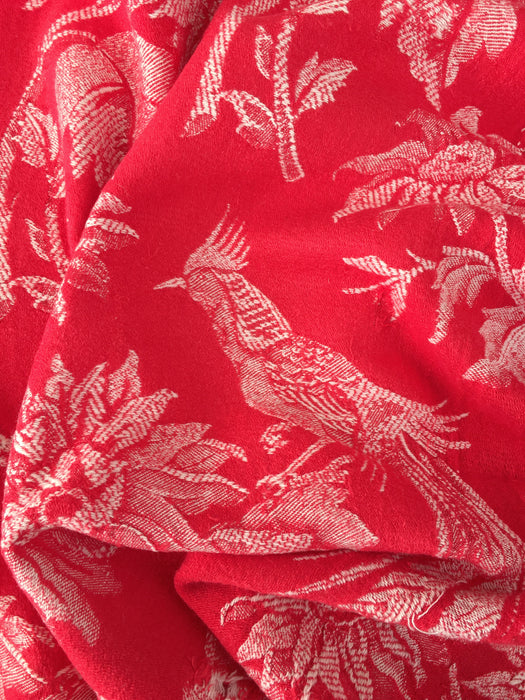 Red ticking with exotic birds. Spain c.1950 - 110×125 cm