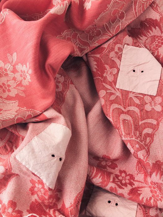 Large flowers in red ticking. Spain c.1940 - 66×142 cm