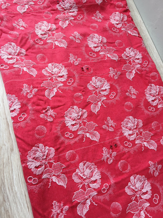 White roses in red ticking. Spain c.1950 - Lot of 3 pieces