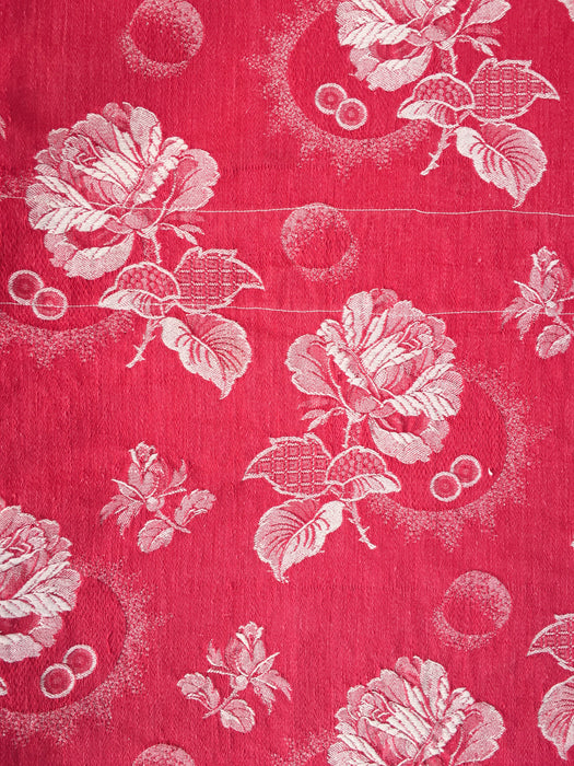 White roses in red ticking. Spain c.1950 - Lot of 3 pieces