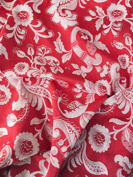 Red Floral Antique European Ticking Fabric Recovered Panels REC-DA-ROJO-022 - Ticking Depot