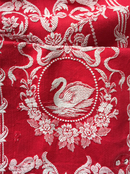 Swans and flowers in red ticking. Spain c.1960 - Lot of 2 pieces
